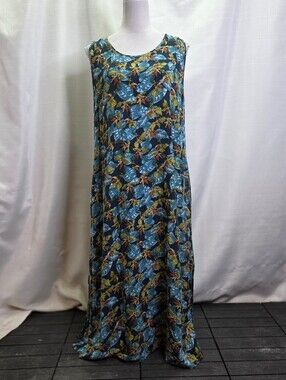 Pineapple Moon Vintage Tropical Print Hawaiian Maxi Tank Dress Fits Size L/XL